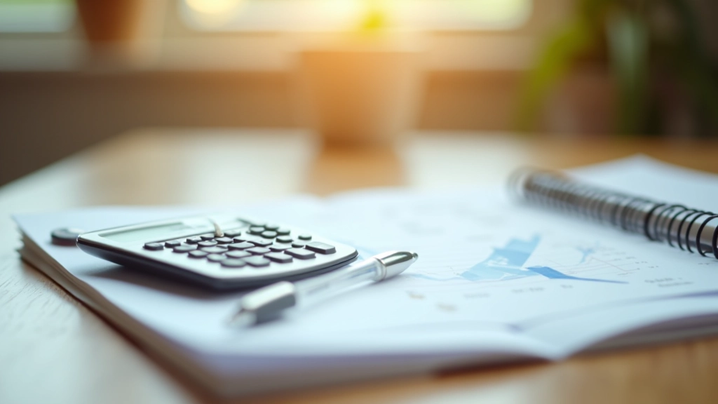 Calculator and notebook with retirement savings calculations and numbers written out