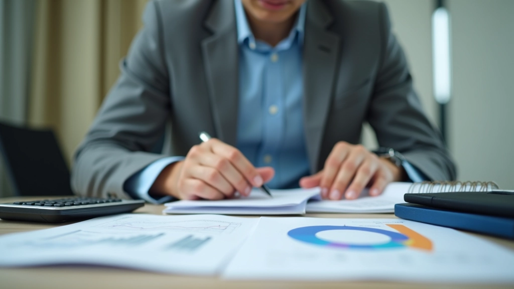 Professional reviewing financial documents at desk
